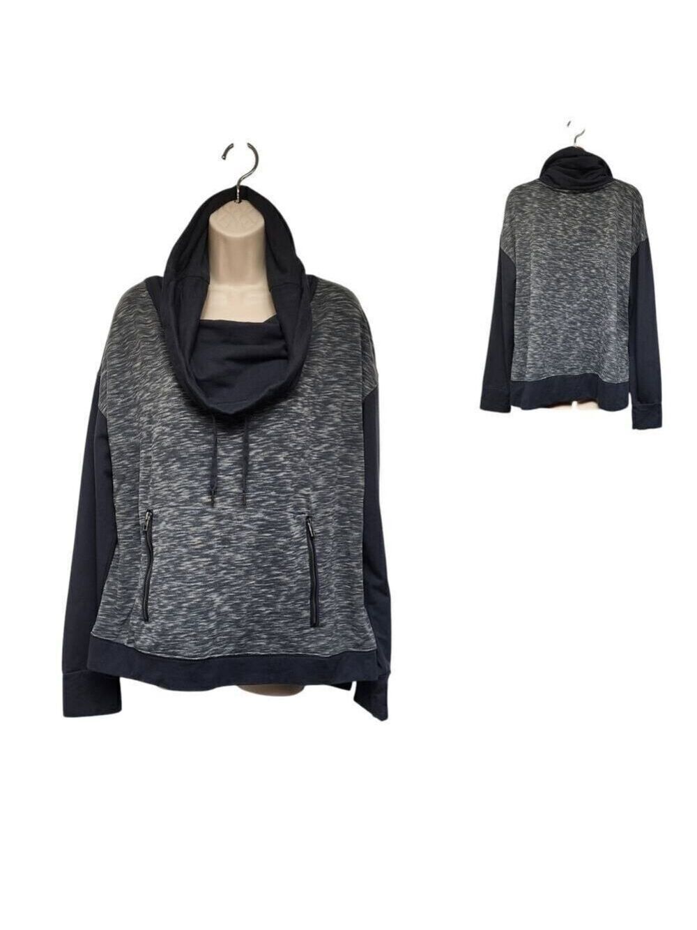 Westbound Cowl Neck Long Sleeve Drawstring Gray/Black Sweatshirt Size XL